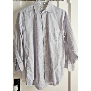 Vintage Burberry  London 90S dress shirt USA made blue white striped Men 15.5/33